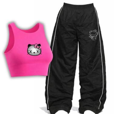 Imagem de Conjunto Hello Kitty Kawaii Dark Calça Feminina Reta e Cropped Top Reg