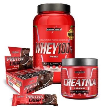 Imagem de Kit Whey 100% Morango + Crisps Bar + Creatina 300g - Integralmedica, C
