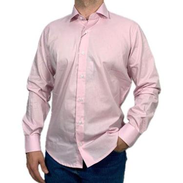 Imagem de Camisa Masculina Rosa Social Lisa Manga Longa Sr - S&R, Rosa, M
