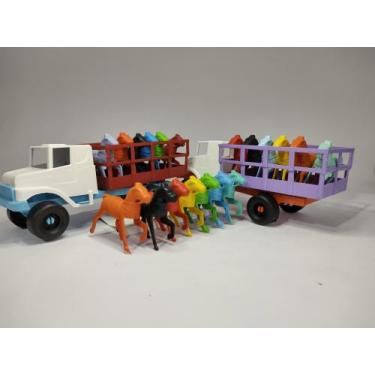 Imagem de Caminhão de brinquedo infantil com 6 cavalos sortidos 25cm coral