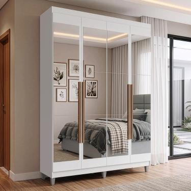 Imagem de Guarda Roupa Solteiro Venus 1105J54E2G1CP 4 Portas de Bater com Espelhos MDP Branco-Bra...