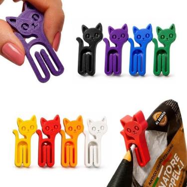 Imagem de Kit 8 pregadores de embalagem cozinha gatinho clips coloridos - CHAVEI