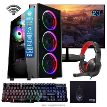 Imagem de Computador Gamer Tob Computers A320 Ryzen 3 3200G 8GB DDR4 SSD 240GB 23" Full HD Preto
