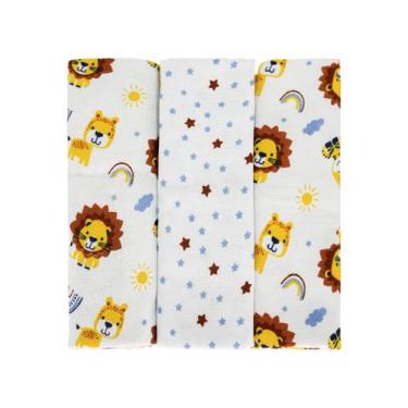 Imagem de Kit 3 Cueiros Bebê Estampado 100% Algodão Bublim 50Cm X 80Cm Menino Co
