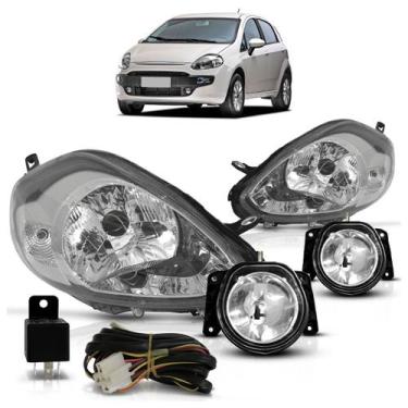 Imagem de Kit Punto 2012 2013 2014 Par Farol Máscara Cromada Lente Lisa Acrílico