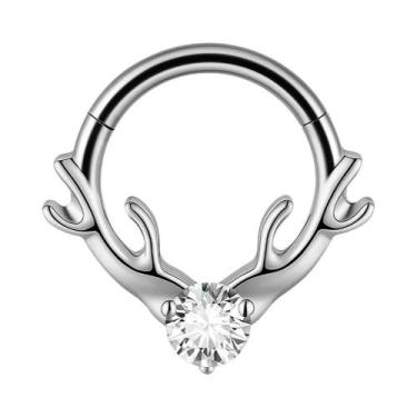 Imagem de Argola De Septo Articulada Em Titânio Prata E Ouro Com Zircônia Em For