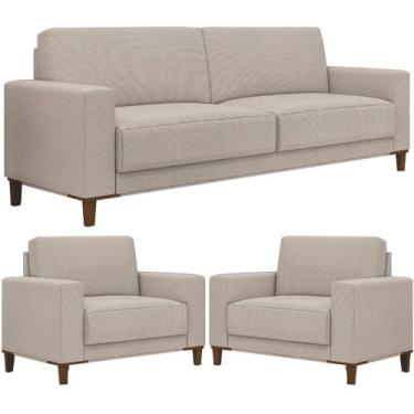 Imagem de Kit Sofá 3 Lugares 214cm Com 02 Poltronas Decorativas Viso M03 Linho C