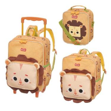 Imagem de Kit Mochila Carrinho e Costa com Lancheira térmica Kouii Filhotiis Léo