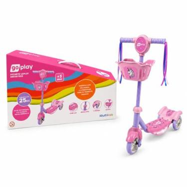Imagem de Patinete Infantil 3 Rodas Go Play C/ Luz e Cesta Rosa - Multikids