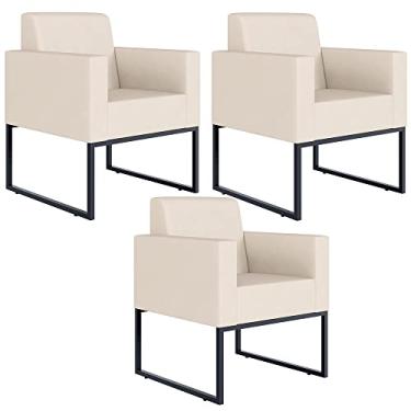 Imagem de Kit 03 Poltronas Decorativas para Sala Recepção Base Fixa De Metal Helô L02 Suede Bege - Lyam Decor