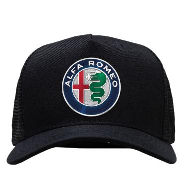 Imagem de Bone preto telinha regulavel Alfa Romeu Logo De Carro Prata