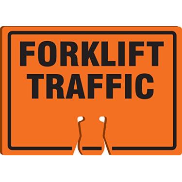 Imagem de Accuform Placa superior de cone de trânsito NMC "Forklift Traffic", combine com cones laranja para criar uma placa de aviso, placa de cone de plástico de 25 x 35 cm, feita nos EUA, FBC759
