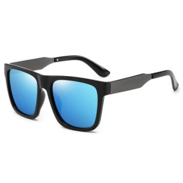 Imagem de Óculos de Sol Masculino Quadrado Polarizado Espelhado UV400 Lente Polarizada (Azul-Preto)