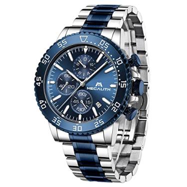 Imagem de Relógio Masculino Quartzo Original de Pulso Prateado com Mostrador Azul e Pulseira Prateada e Azul, Aço Inoxidável, Analógico, Cronógrafo, à Prova d'Água, Excelente Presente para o Dia dos Namorados