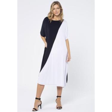 Imagem de Vestido Midi Malha Amplo Bicolor Preto E Branco - Amazonia Vital