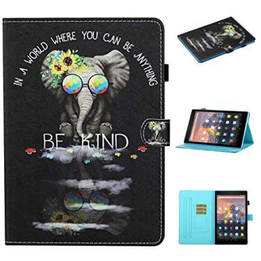 Imagem de Acessórios para tablets Para Kindle Fire HD8 2015/60/2018 Desenho colorido costura horizontal Caso de couro com titular e slots de cartão e função de sono/despertar