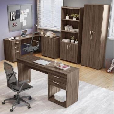 Imagem de Conjunto Home Office 4 Peças 1 Mesa em L 1 Escrivaninha 2 Armários Espresso Móveis Nogal Trend
