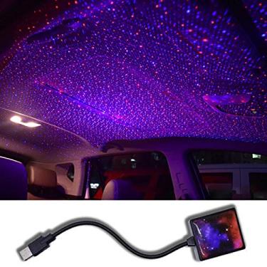 Imagem de SOCAL-LED Carro USB Azul Vermelho Estrela Projetor Luz Noturna Interior LED Decorativo Romântico Telhado Luzes de Teto com Rotação Automática, Respiração e Modo Ativado por Som