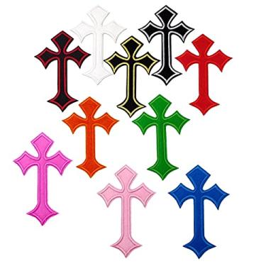Imagem de XUNHUI Cross Patch Mixed Colors Embroidered Patches Iron on Applique Embroidery Accessory Red Green Blue Orange Glod Sliver 10 Pieces
