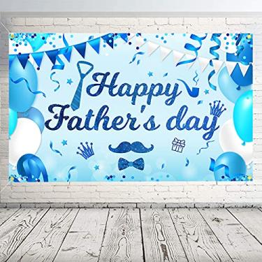 Imagem de JOZON Banner Happy Father's Day Backdrop Banner 180 x 103 cm Tamanho Grande Dia dos Pais Banner Fundo Azul Banners Dia dos Pais Decoração de Festa Suprimentos Dia dos Pais Família Foto Estande Adereço
