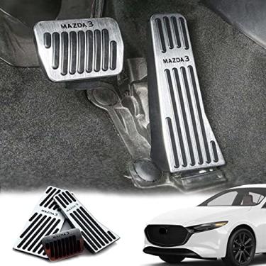 Imagem de GZBFTDH Pedal de acelerador do pé esquerdo do carro, compatível com acessórios Mazda 3 Axela 2019 2020 2021 2022, pastilhas de gás de freio de alumínio para descanso de pé peças automotivas (prata)