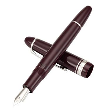 Imagem de erofa Majohn P136 Pistão Caneta-tinteiro ponta média com caixa, conjunto de canetas de escrita de resina vermelha, vermelha -- clipe prata