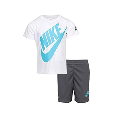 Imagem de Conjunto de duas peças de camiseta e short de manga curta Dri-Fit para meninos da Nike (infantil), White(76F024-G1A)/Blue/Grey, 2T