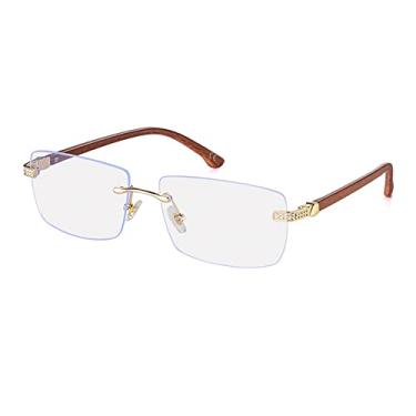 Imagem de Óculos de sol vintage punk quadrado sem aro masculino moda óculos de sol de madeira com acabamento em diamante feminino óculos de grife UV400, C07 branco, tamanho único