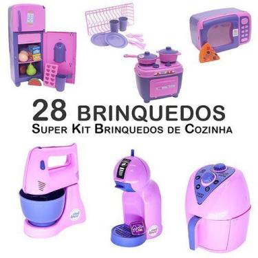 Imagem de Kit Infantil Cozinha Geladeira Fogão Microondas Panela 28P - Zuca Toys