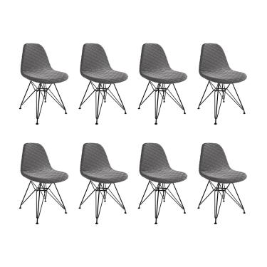 Imagem de Kit 8 Cadeiras Jantar Estofadas Grafite Eames Base Ferro Preto