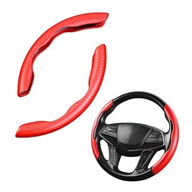 Imagem de Capa de volante, 2 peças de protetor de volante segmentado, acessório de carro antiderrapante e durável, ajuste universal para a maioria dos carros, SUVs (vermelho fibra de carbono)