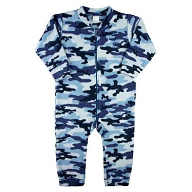 Imagem de Macacao Bebe Infantil Pijama Inverno Malha Grossa Microsoft Estampado Zíper Camuflado - Azul 1