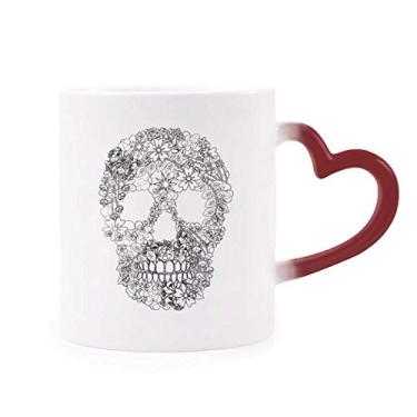 Imagem de Caneca com estampa de flores Ossos México Dia dos Mortos Sensível ao Calor Vermelho Mudança de Cor