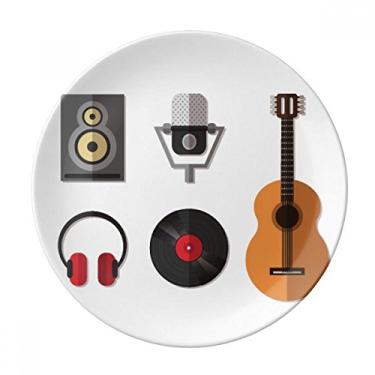 Imagem de Fone de ouvido de guitarra, CD, microfone, placa decorativa de porcelana, salver, louça, jantar