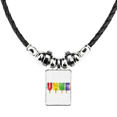 Imagem de DIYthinker Colar de verão com palavra inglesa picolé, colar de sorvete joia com pingente de corda de couro