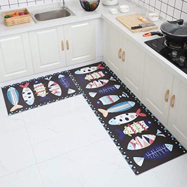 Imagem de Jun Jiale Tapete de cozinha de qualidade premium, base de borracha antiderrapante durável, tapete lavável (50,8 x 78,7 cm + 50,8 x 149,9 cm) Muitos peixes