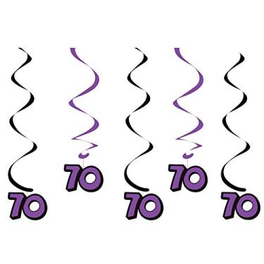 Imagem de Creative Converting Serpentinas de 70º aniversário Dizzy Dangler com 5 unidades, preto/roxo -