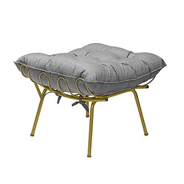 Imagem de Puff Decorativo Sala de Estar Abel Pés Dourado Linho Cinza Claro - Gran Belo