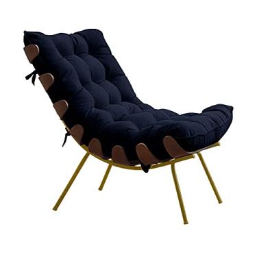 Imagem de Poltrona Decorativa Sala de Estar Abel Base de Madeira Dourada Veludo Azul - Gran Belo