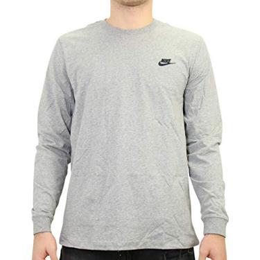 Imagem de Nike Camiseta masculina de manga comprida, Cinza escuro mesclado/preto, XG