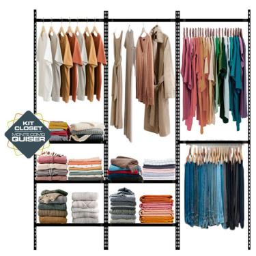 Imagem de Aramado Closet Arara Roupas Prateleiras Trilho Parede 1,90m PT
