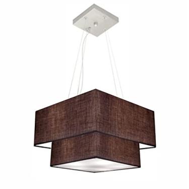 Imagem de Lustre Pendente Quadrado Duplo Cúpula Tecido 25/40x35, Vivare Iluminação, Pendente4157 LCLC, Café, Médio
