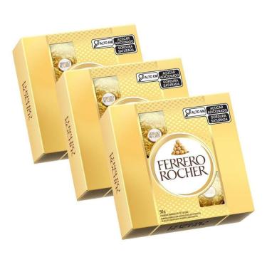 Imagem de Chocolate Bombom Ferrero Rocher 3 Caixas De 4 Unidades