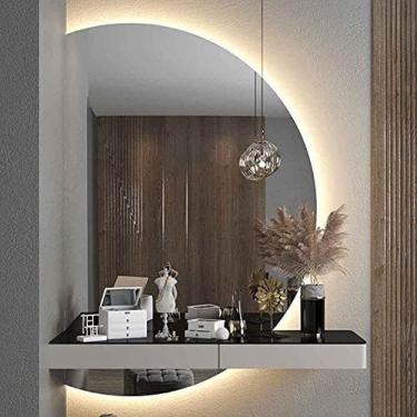 Imagem de Espelho LED Meia Lua Regulável Espelho Inteligente Banheiro Espelho Decorativo Com Luzes Vidro Temperado Moderno Para Penteadeira De Quarto,Corte Esquerdo,100cm,Pleasant63