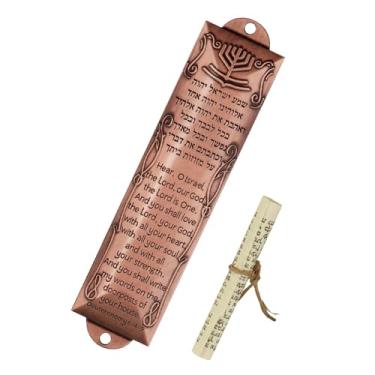 Imagem de YIJU Mezuzá para porta, placa mezuza de metal com rolo sagrado, ornamento antigo, capa mezuzá para casa, parede interna ou externa, C