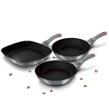 Imagem de Jogo Frigideiras e Grelhador Antiaderente Triplo Revestimento de Marmore 3pçs Moonlight Berlinger Haus