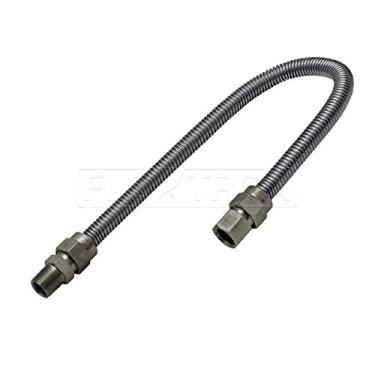 Imagem de Flextron FTGC-SS14-18C Conector de linha de gás flexível de 45,7 cm com diâmetro externo de 9,5 mm e conexões MIP de 1/2 polegada FIP x 1/2 polegada, conectores de aquecedor de ambiente de aço