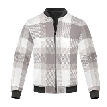 Imagem de KLL Jaqueta de chuva masculina leve à prova d'água com padrão xadrez branco jaqueta masculina leve com zíper, Padrão xadrez branco, M