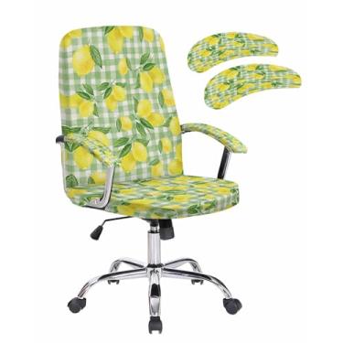 Imagem de Savannan Capa para cadeira de escritório, xadrez verde limão e frutas aquarela, ajuste elástico, capa para cadeira de computador, capa removível para cadeira de escritório, 1 peça, média com capa de