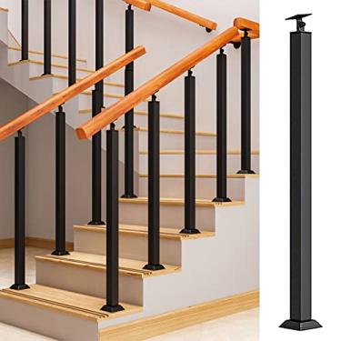 Imagem de Balaústres para interior de escada - corrimão de eixo de metal quadrado para escadas internas/trilhos de deck/degraus de concreto, com kit de parafusos e suportes planos (cor: preto, tamanho: 40